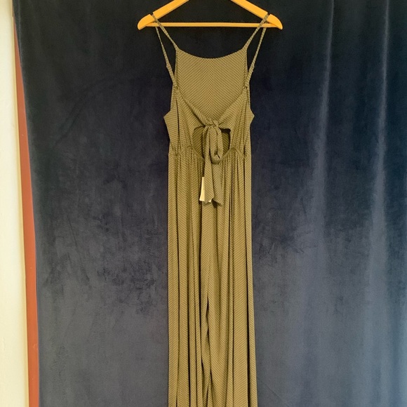 Army Green Polka Dot Jumpsuit with Bow - Picture 2 of 5